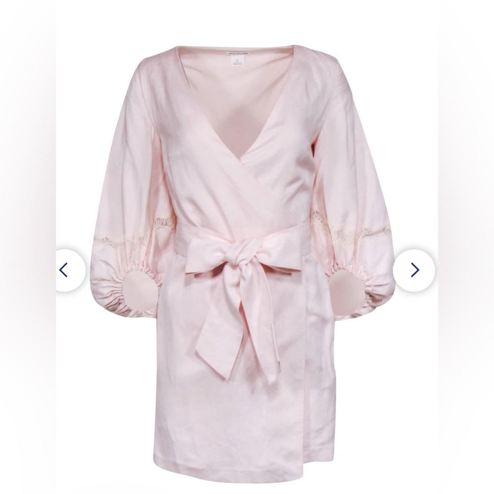 Club Monaco (SZ 2) Blush Pink, Linen Blend, Crop Sleeve, Wrap Dress